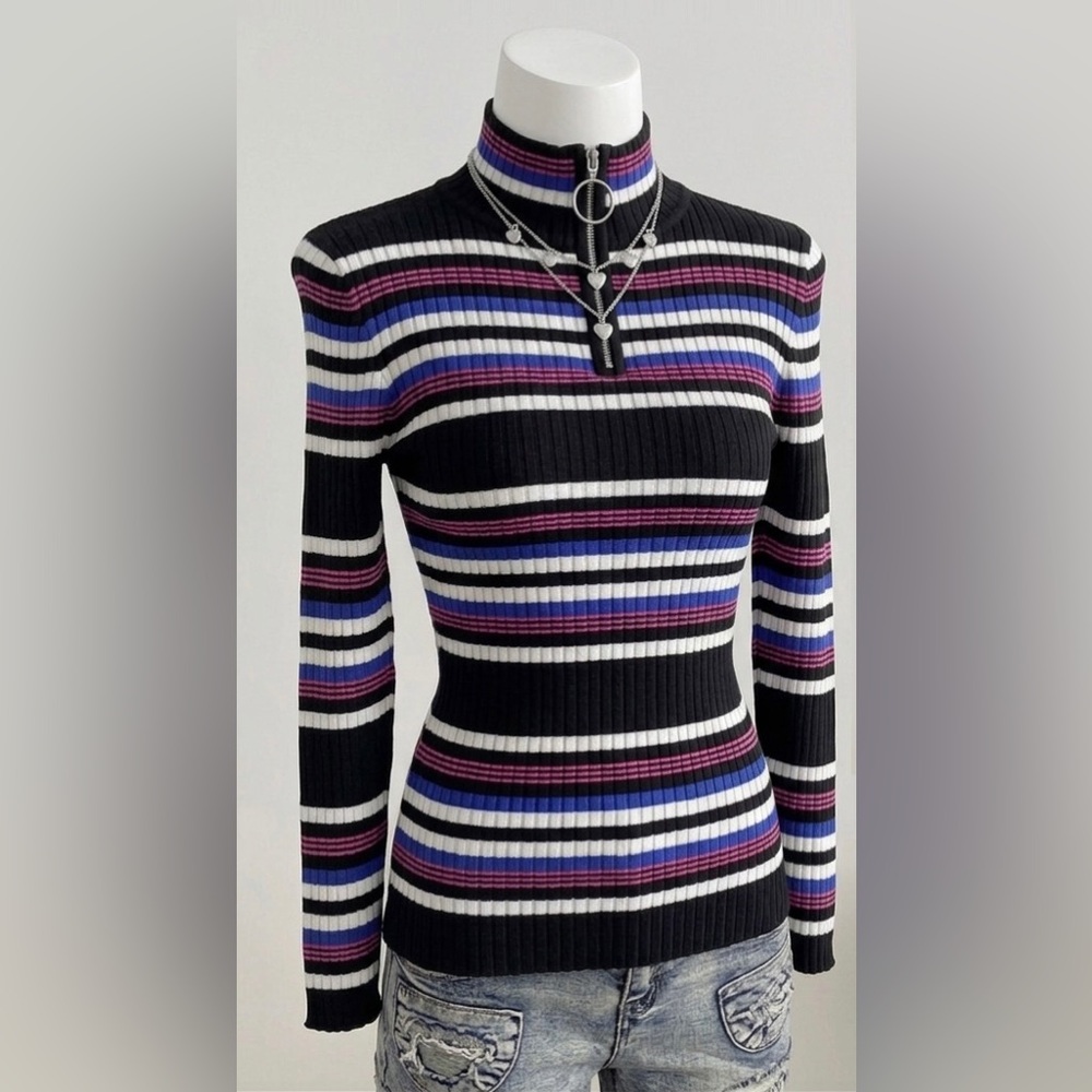 No Boundaries Multicolor Striped Turtleneck Sweater